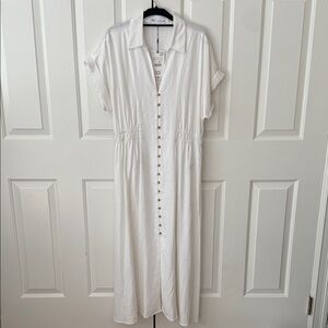 Zara White Midi Dress with Button Detail